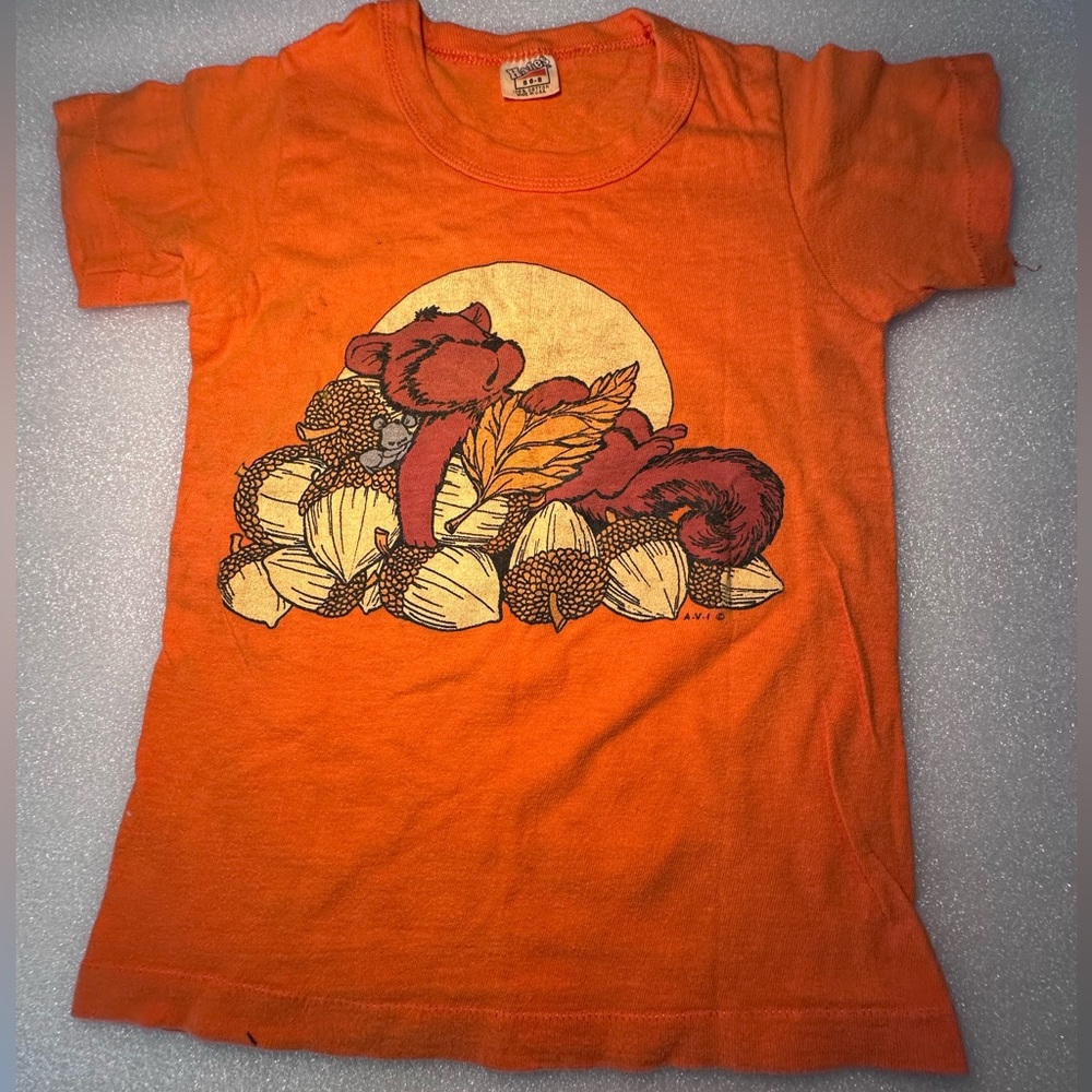 Hanes vintage Orange Kids Tee with Squirrel Design A.V.I size S (6-8)